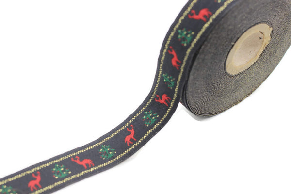 20 mm Christmas jacquard ribbons 0.78 inches, Deer embroidered trim, Christmas trim, Christmas jacquards, Christmas border, DRCR