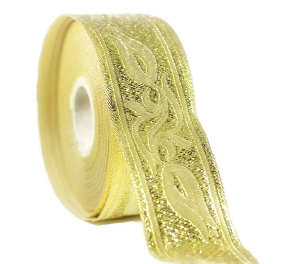 16 mm Golden Jacquard ribbons (0.62 inches - Tulips Jacquard trim - Sewing trim - woven ribbons - dog collars, geometric ribbon
