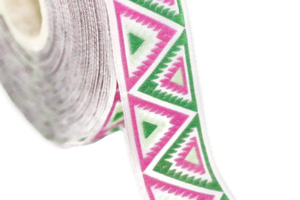 16 mm Green/Pink Chevron Jacquard ribbons (0.62 inches), Decorative ribbon, Craft Ribbon, Jacquard trim, craft trim, craft supplies, 16915