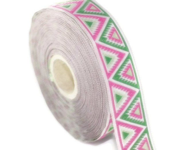 16 mm Green/Pink Chevron Jacquard ribbons (0.62 inches), Decorative ribbon, Craft Ribbon, Jacquard trim, craft trim, craft supplies, 16915