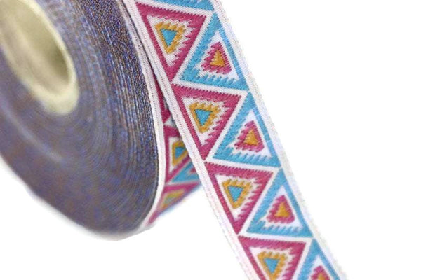 16 mm Blue/Pink Chevron Jacquard ribbon (0.62 inc), Decorative ribbon, Craft Ribbon, Sewing, Jacquard trim, ribbon trim, towel supply, 16915