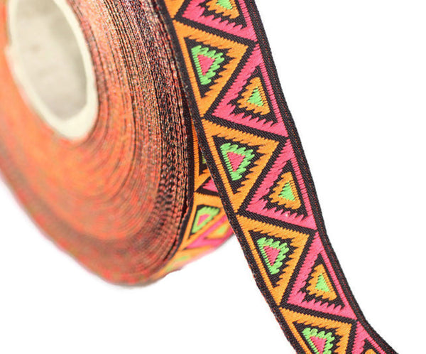 16 mm Pink/Orange/Green Chevron Jacquard ribbons (0.62 inches), Decorative ribbon, Craft Ribbon, Jacquard trim, chevron ribbon, 16915