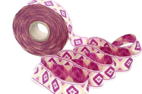 16 mm Purple Jacquard trim (0.62 inches), Decorative Craft Ribbon, Sewing trim, Geometric Diamond Jacquard ribbon, woven ribbons, 16914