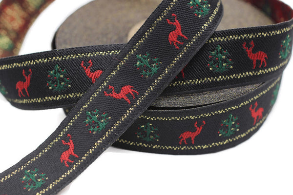 20 mm Christmas jacquard ribbons 0.78 inches, Deer embroidered trim, Christmas trim, Christmas jacquards, Christmas border, DRCR