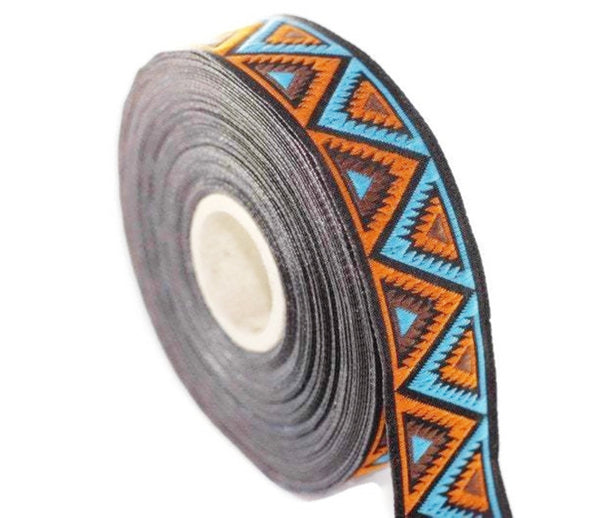 16 mm Blue/Orange Chevron Jacquard ribbon (0.62 inches), Decorative ribbon, Craft Ribbon, Jacquard trim, ribbon trim, towel supply, 16915