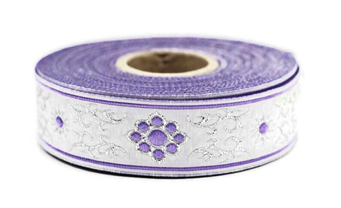 16 mm metallic Lilac jacquard ribbons (0.62 inches, native american embroidered trim, woven trim, woven jacquards, woven border, 16806