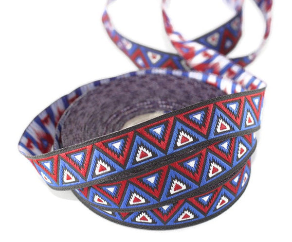 16 mm Blue/Red Chevron Jacquard ribbon (0.62 inches), Decorative Craft Ribbon, Sewing, Jacquard trim, american trims, ribbon trim, 16915
