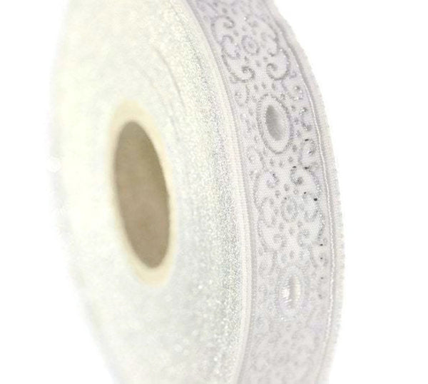 16 mm Grey/white authentic Jacquard ribbon (0.62 inches), woven ribbon,  authentic ribbon, Sewing, Scroll Jacquard trim, Trim, 16805