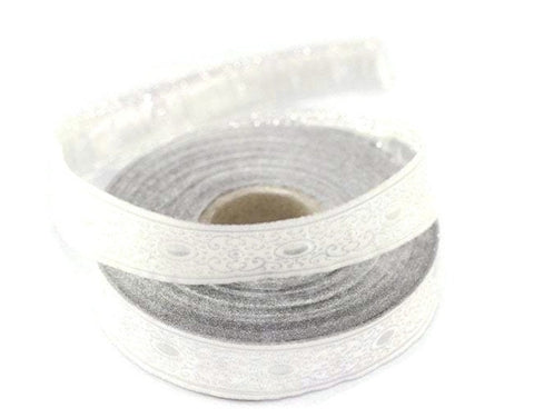 16 mm Grey/white authentic Jacquard ribbon (0.62 inches), woven ribbon,  authentic ribbon, Sewing, Scroll Jacquard trim, Trim, 16805