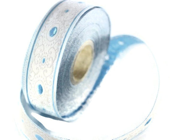 16 mm blue/white authentic Jacquard ribbon (0.62 inches), woven ribbon,  authentic ribbon, Sewing, Scroll Jacquard trim, Trim, 16805