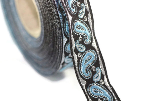16 mm Blue/Black patterned Jacquard trim (0.62 inches, drop embroidered trim, drop ribbon, woven ribbon, woven jacquard, sewing trim, 16807