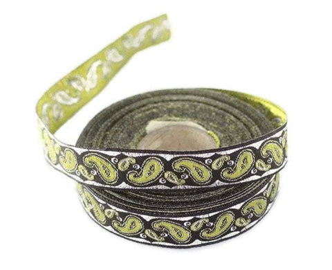 16 mm green patterned Jacquard trim (0.62 inches), drop embroidered trim, drop ribbon, woven ribbon, woven jacquard, sewing trim, 16807