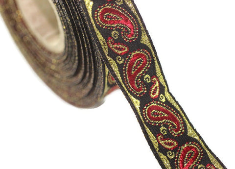 35 mm Red patterned Jacquard trim (1.37 inches, drop embroidered trim, drop ribbon, woven ribbon, woven jacquard, sewing trim, 35807