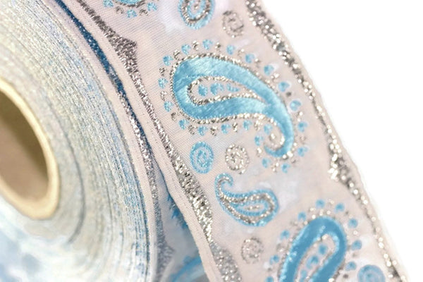 16 mm blue patterned Jacquard trim (0.62 inches), drop embroidered trim, drop ribbon, woven ribbon, woven jacquard, sewing trim, 16807