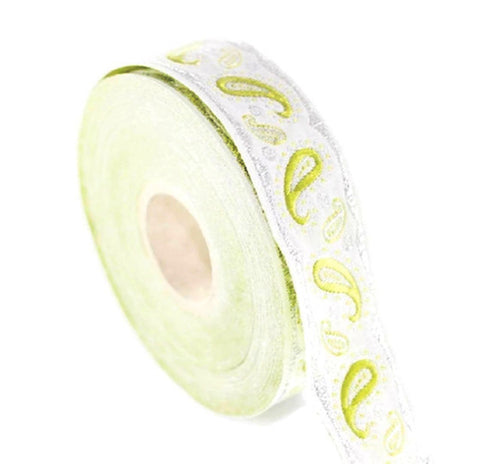 16 mm Green/White patterned Jacquard trim (0.62 inches drop embroidered trim, drop ribbon, woven ribbon, woven jacquard, sewing trim, 16807