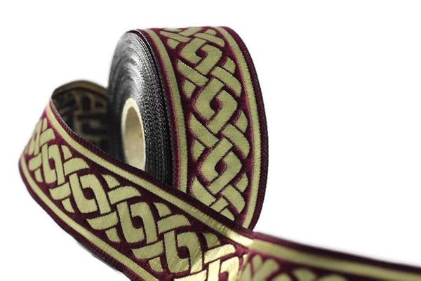 16 mm Gold&claret red Jacquard ribbons 0.62 inches, spiral Style Jacquard trim, Sewing trim, geometric ribbon, woven ribbons, collars supply