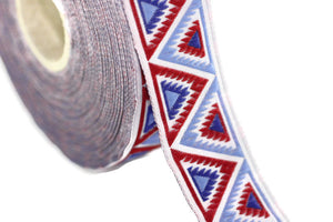 16 mm Blue/Red Chevron Jacquard ribbon (0.62 inches), Decorative ribbon, Craft Ribbon, Jacquard trim, craft trim, ribbon trim, 16915