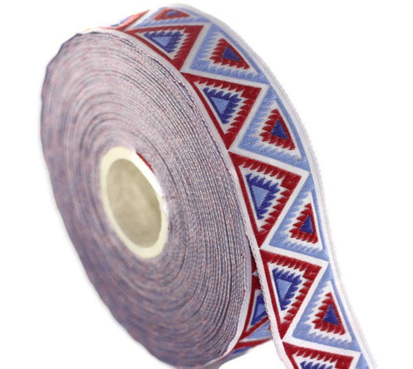 16 mm Blue/Red Chevron Jacquard ribbon (0.62 inches), Decorative ribbon, Craft Ribbon, Jacquard trim, craft trim, ribbon trim, 16915