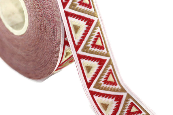 16 mm Red/Milk Brown Chevron Jacquard ribbon (0.62 inches), Decorative ribbon, Craft Ribbon, Jacquard trim, ribbon trim, 16915