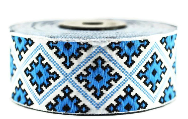 35 mm Blue/White Snow flake Ribbon (1.37 inches), Snow Flake trim, jacquard ribbon, dog collar supplies, craft supplies, vintage trim, 35985