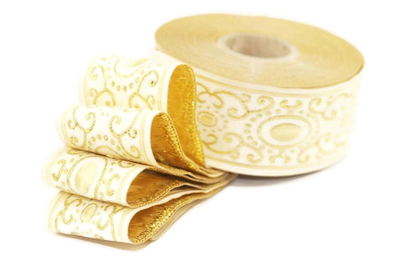 16 mm yellow authentic Jacquard ribbons (0.62 inches), woven ribbon, authentic ribbon, Sewing trim, Scroll Jacquard trim, 16805