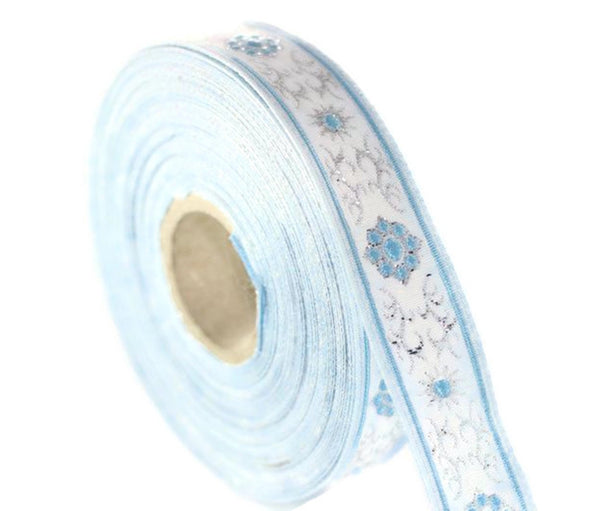 16 mm metallic Blue/White jacquard ribbons (0.62 inches,  native american embroidered trim, trim, woven jacquards, woven border, 16806