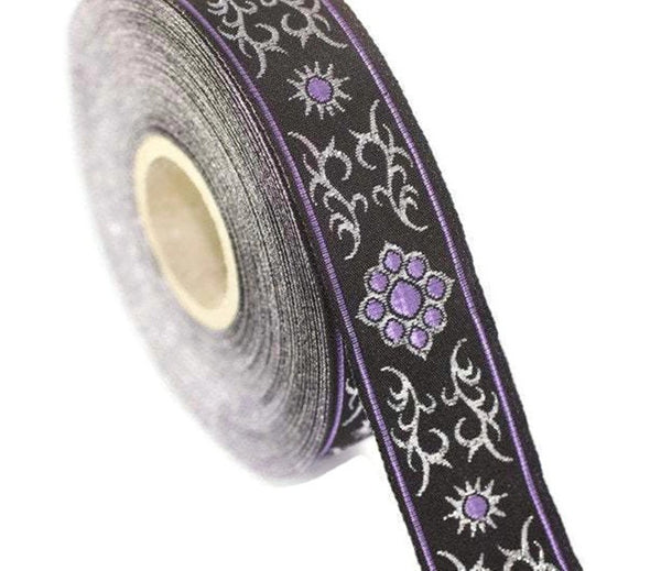 16 mm metallic Lilac jacquard ribbons (0.62 inches,  native american embroidered trim, woven trim, woven jacquards, woven border, 16806