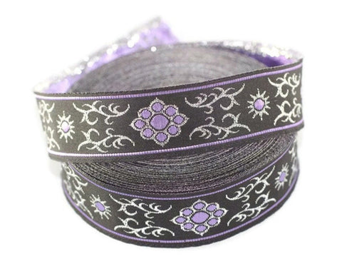 16 mm metallic Lilac jacquard ribbons (0.62 inches,  native american embroidered trim, woven trim, woven jacquards, woven border, 16806