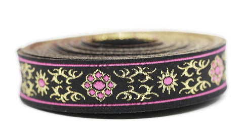16 mm metallic Pink jacquard ribbons (0.62 inches,  native american embroidered trim, woven trim, woven jacquards, woven border, 16806