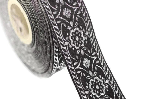35 mm Black/Grey jacquard ribbon (1.37 inches),  Vintage ribbon, geometric ribbon, dog collar supplies, ribbon trim, 35948