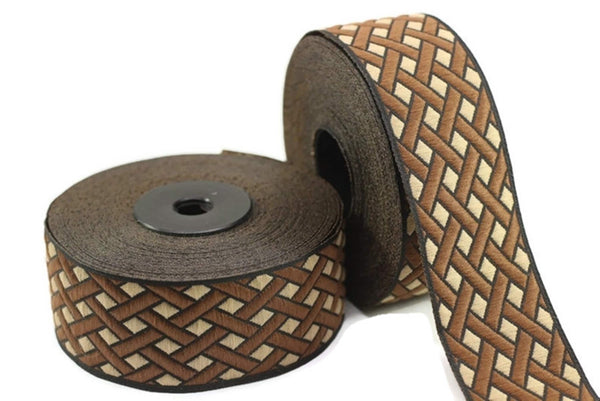 35 mm Node motive Brown jacquard Ribbons (1.37 inche), Jacquard ribbon, jacquard trim, craft supplies, collar supply, jacquard ribbon, 35979