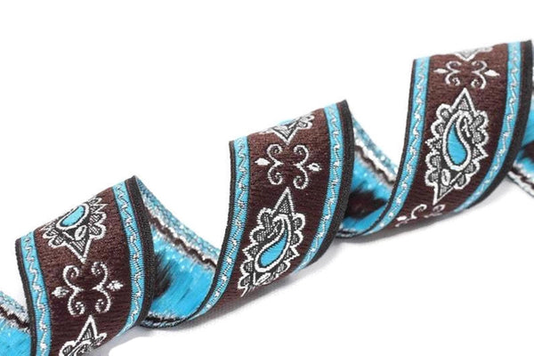 35 mm Blue/Brown medieval Motive ribbon (1.37 inches), renaissance trim, otantic ribbon,  jacquard ribbons, fabric ribbon,  trim, 35907