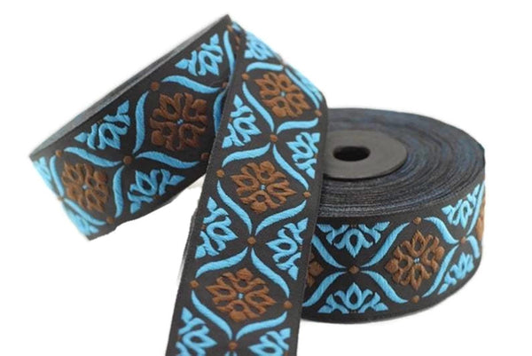 35 mm Brown/Blue Mediterranean Ribbon (1.37 inches), Jacquard ribbon,  jacquard trim, fabric wide trims, craft supplies, trim, 35973