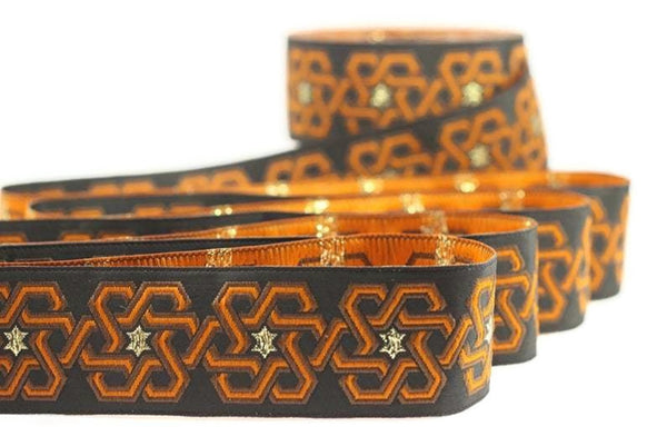 35 mm Stars motive Orange jacquard Ribbons (1.37 inches), ribbon trim,  jacquard trim, craft supplies, collar supply, ribbon, 35974
