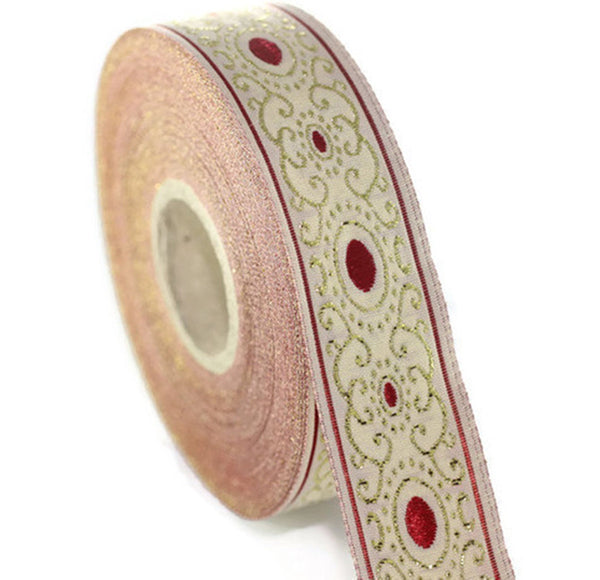 16 mm Red/White authentic Jacquard ribbon (0.62 inches), woven ribbon,  authentic ribbon, Sewing, Scroll Jacquard trim, Trim, 16805