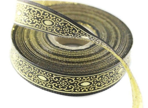16 mm Yellow/Black authentic Jacquard ribbon (0.62 inches), woven ribbon, authentic ribbon, Sewing, Scroll Jacquard trim, Trim, 16805