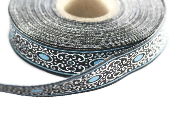 16 mm blue authentic Jacquard ribbon (0.62 inches), woven ribbon,  authentic ribbon, Sewing trim, Scroll Jacquard trim, 16805