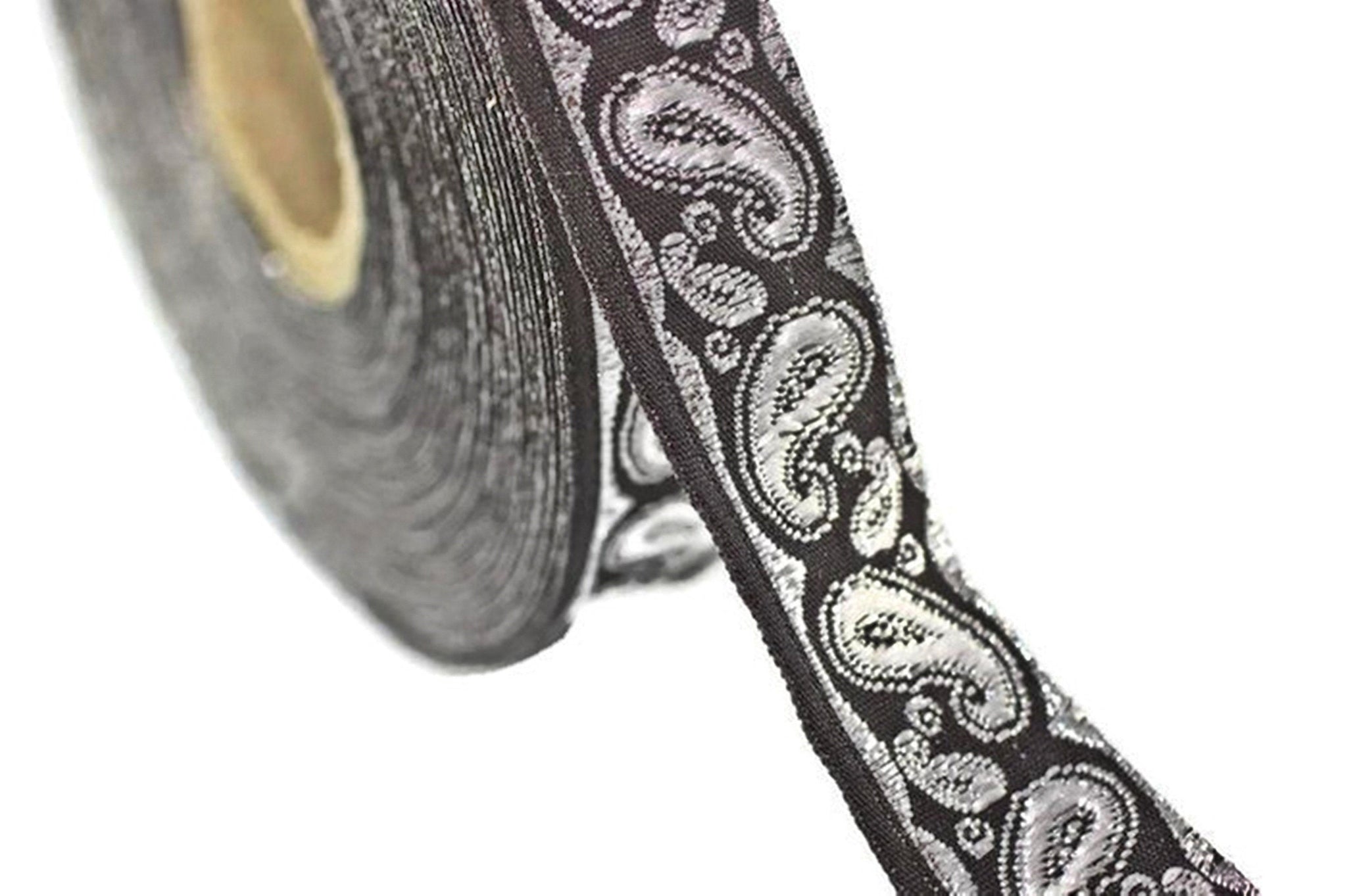 16 mm Grey patterned Jacquard trim (0.62 inches), drop embroidered trim, drop ribbon, woven ribbon, woven jacquard, sewing trim, 16807