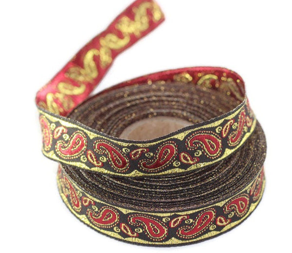 35 mm Red patterned Jacquard trim (1.37 inches, drop embroidered trim, drop ribbon, woven ribbon, woven jacquard, sewing trim, 35807