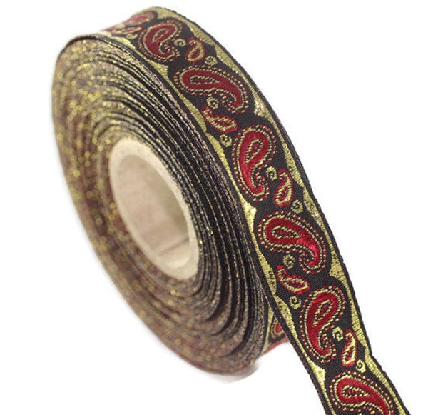 16 mm Red patterned Jacquard trim (0.62 inches, drop embroidered trim, drop ribbon, woven ribbon, woven jacquard, sewing trim, 16807
