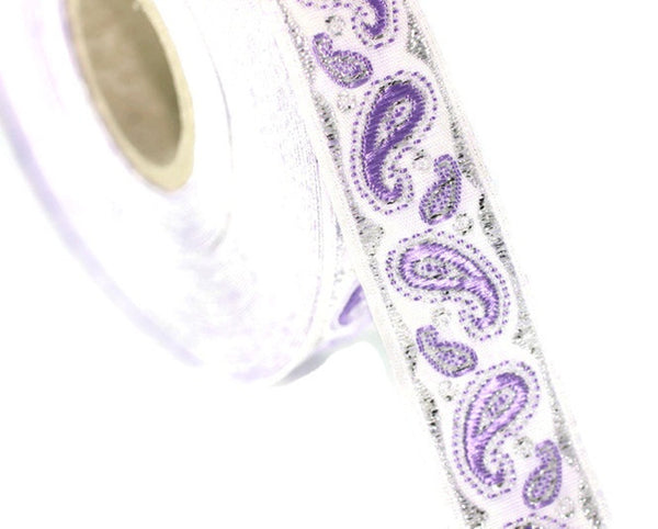 16 mm Lilac/White patterned Jacquard trim (0.62 inches, drop embroidered trim, drop ribbon, woven ribbon, woven jacquard, sewing trim, 16807