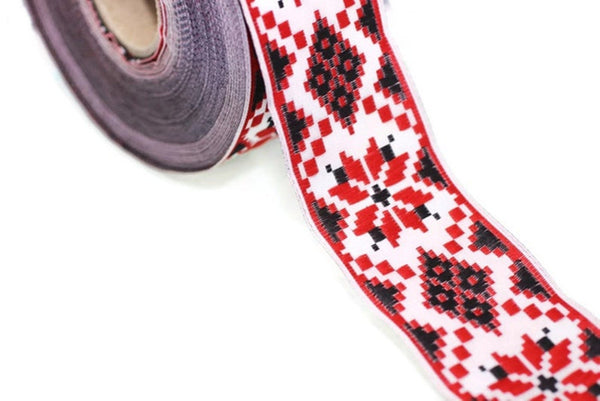 35 mm Red&Black Geometric Jacquard ribbon (1.37 inches), Decorative Craft Ribbon, Sewing trim, woven trim, embroidered ribbon, 35944