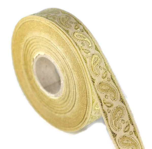 16 mm yellow patterned Jacquard trim (0.62 inches), drop embroidered trim, drop ribbon, woven ribbon, jacquard ribbon, sewing trim, 16807