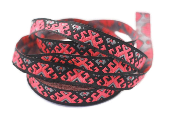 12 mm Neon Pink embroidered ribbon trim, 0.47inc, jacquard ribbon, french ribbon, Jacquard trim, sewing trim, Woven Ribbon, trimming, 12895