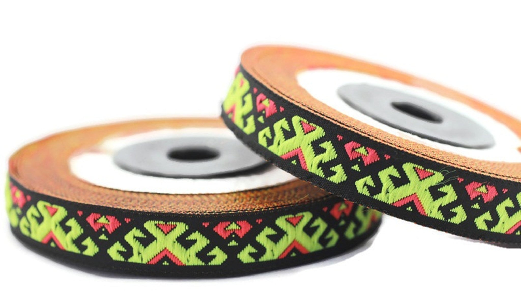 12mm Neon Yellow embroidered ribbon trim, 0.47inc, jacquard ribbon, french ribbon, Jacquard trim, sewing trim, Woven Ribbon, trimming, 12895
