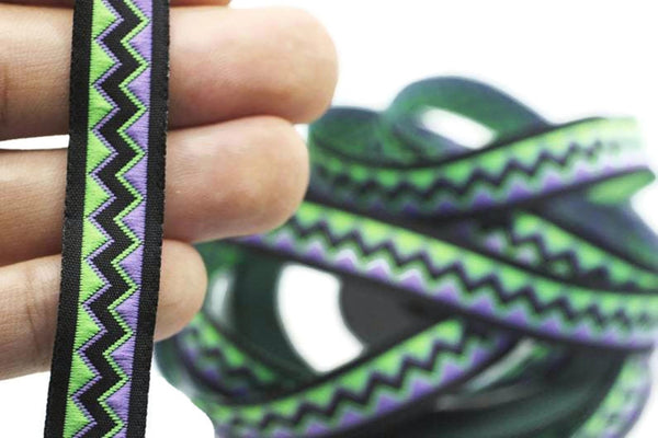12 mm Green/Purple triangle ribbon trim, 0.47inc, jacquard ribbon, french ribbon, Jacquard trim, sewing trim, Woven Ribbon, trimming, 12897