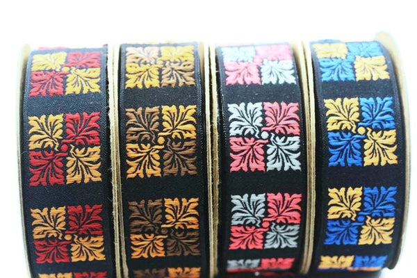 25 mm Colorfull Square Ribbons (0.98 inches), Geometric trim, jacquard trims, craft supplies, vintage trim, jacquard ribbons, 25705