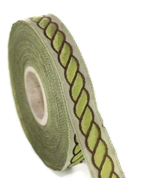 14 mm Green spiral Jacquard trim (0.55 inches), Decorative Craft Ribbon, Sewing, Jacquard ribbons, Trim, woven ribbons, collor supply, 14511