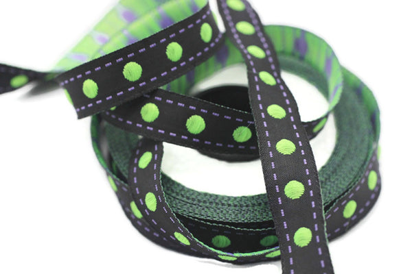 12 mm Green Ball ribbon trim, 0.47inc, jacquard ribbon, french ribbon, Jacquard trim, sewing trim, Woven Ribbon, trimming, 12893