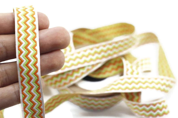 15 mm Green&orange Jacquard ribbon, 0.59inch, striped ribbon, Sewing trim, Jacquard ribbons, ribbon trim, dog collars, costume ribbon, 15689